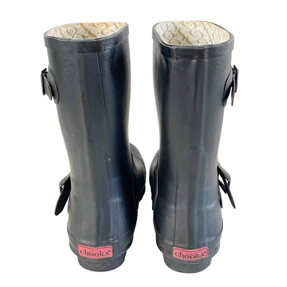 Chooka Classic Mid-Calf Racer Black Rain Boots Women's 9 Pull on Comfort - Picture 3 of 6